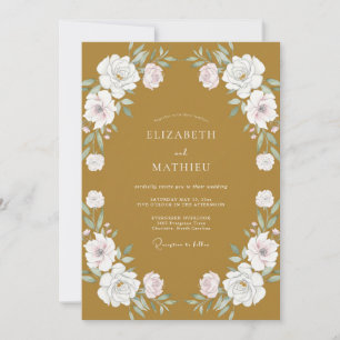 Invitation Mariage Ochre Blanc Ranunculus Eucalyptus