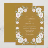 Invitation Mariage Ochre Blanc Ranunculus Eucalyptus (Devant / Derrière)