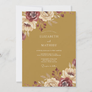 Invitation Mariage Ochre Marron Ranunculus Eucalyptus