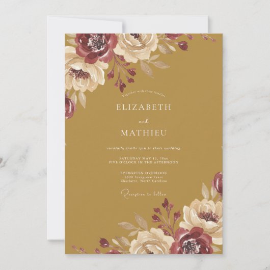 Invitation Mariage Ochre Marron Ranunculus Eucalyptus (Devant)