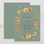 Invitation Mariage Ochre Olive Paeon (Devant / Derrière)