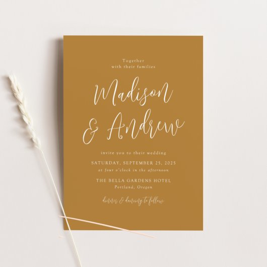 Invitation Mariage ocre de script simple