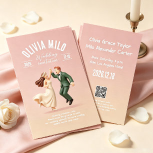 Invitation mariage oeuvre d'art rose mains entrelacées