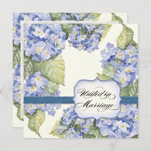 Invitation Mariage officiel bleu Hydrangea Bracket Floral (Devant / Derrière)