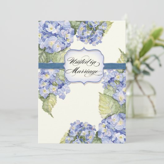 Invitation Mariage officiel bleu Hydrangea Bracket Floral (Debout devant)