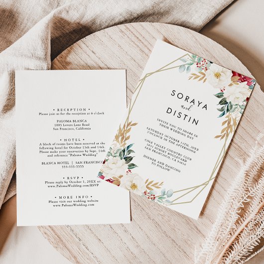 Invitation Mariage officiel classique Gold Floral Arrière et 