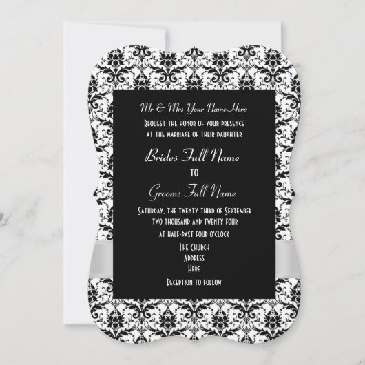 Invitation mariage officiel damassé blanc et noir (Devant)
