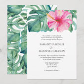 Invitation Mariage officiel de la feuille de monstère rose Hi (Devant / Derrière)