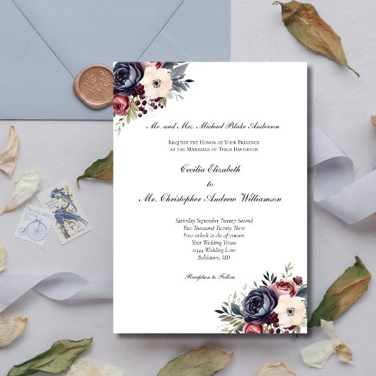 Invitation Mariage officiel de la marine de Bourgogne