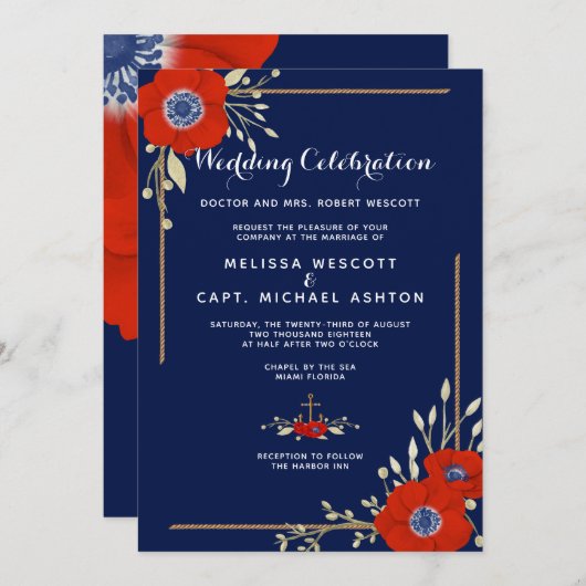 Invitation Mariage officiel de la marine nationale de l'anémo (Devant / Derrière)