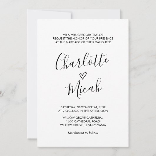 Invitation Mariage officiel du coeur tiré à la main (Devant)