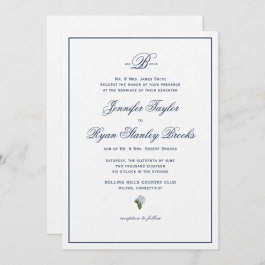 Invitation Mariage officiel Inviter Hydrangea (Devant / Derrière)