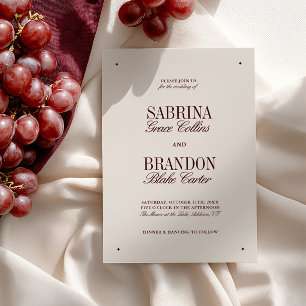 Invitation Mariage officiel rétro élégant ivoire et Bourgogne