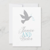 Invitation Mariage officiel RSVP gris colombe bleu ruban (Devant)