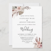 Invitation Mariage officiel Rustique Rose or Floral (Devant)