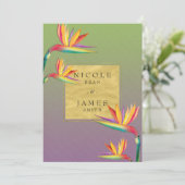Invitation Mariage oiseau de paradis or violet et vert (Debout devant)