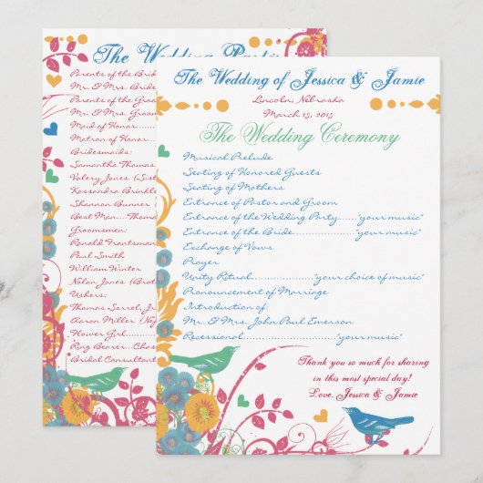 Invitation Mariage oiseau Fleur de Bleuet Sauvage (Devant / Derrière)