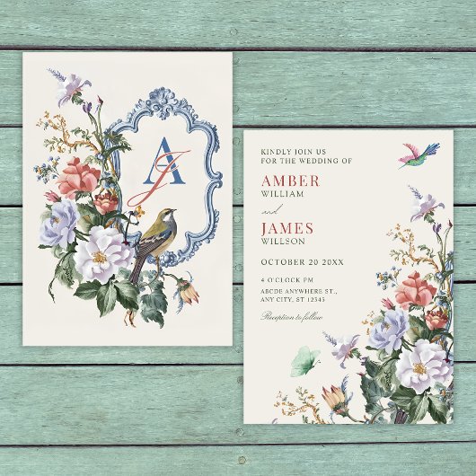 Invitation Mariage oiseau floral esthétique