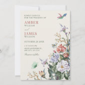 Invitation Mariage oiseau floral esthétique (Dos)