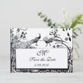 Invitation MARIAGE OISEAUX AMOUREUX MONOGRAMME, noir et blanc (Debout devant)