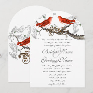 Invitation Mariage Oiseaux d'Amour Musicaux Romantiques Rouge