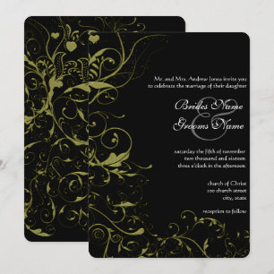 Invitation Mariage Oiseaux d'Amour & Tourbillons d'Or