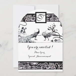 Invitation MARIAGE OISEAUX DE L'AMOUR CARRÉ MONOGRAMME Noir,B
