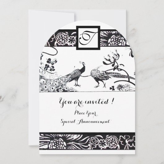Invitation MARIAGE OISEAUX DE L'AMOUR MONOGRAMME CARRÉE Noir, (Devant)