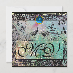 Invitation MARIAGE OISEAUX DE L'AMOUR MONOGRAMME Noir Aqua Bl