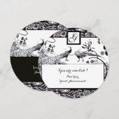 Invitation MARIAGE OISEAUX DE L'AMOUR MONOGRAMME Noir,Blanc C (Devant / Derrière)