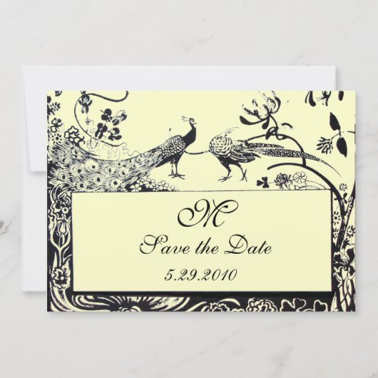 Invitation MARIAGE OISEAUX DE L'AMOUR MONOGRAMME,noir,ivoriem (Devant)