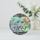 Invitation MARIAGE OISEAUX DE L'AMOUR MONOGRAMME noir vert ch (Debout devant)