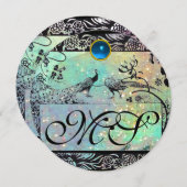 Invitation MARIAGE OISEAUX DE L'AMOUR MONOGRAMME noir vert ch (Devant / Derrière)