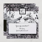 Invitation MARIAGE OISEAUX DE L'AMOUR MONOGRAMME Perle Noir,B (Devant / Derrière)