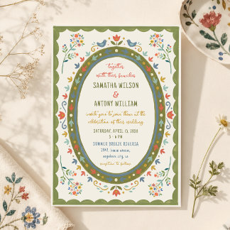Invitation Mariage Oiseaux Floraux Folkloriques Fantaisistes 