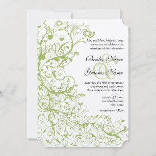 Invitation Mariage Oiseaux & Tourbillons sur Hortensia Vert G