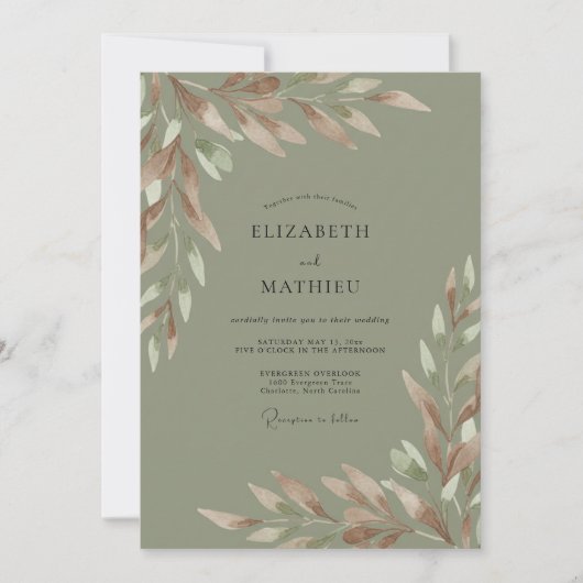Invitation Mariage Olivâtre Feuillu (Devant)