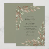 Invitation Mariage Olivâtre Feuillu (Devant / Derrière)