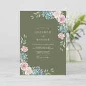 Invitation Mariage Olive Bleuet Ranunculus Eucalyptus (Debout devant)