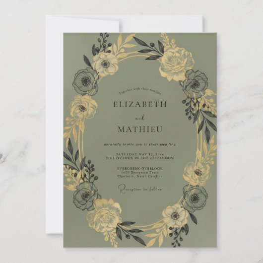 Invitation Mariage Olive Champagne Feuillage Eucalyptus (Devant)