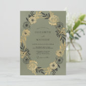 Invitation Mariage Olive Champagne Feuillage Eucalyptus (Debout devant)