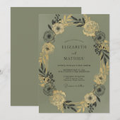 Invitation Mariage Olive Champagne Feuillage Eucalyptus (Devant / Derrière)