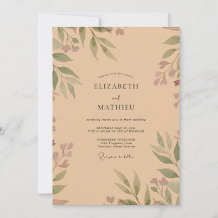 Invitation Mariage Olive Champagne Feuillage Sauge