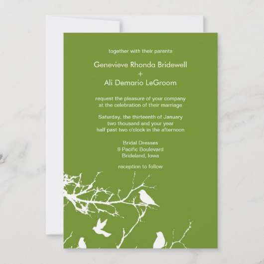 Invitation Mariage Olive Drab Inséparables personnalisable (Devant)