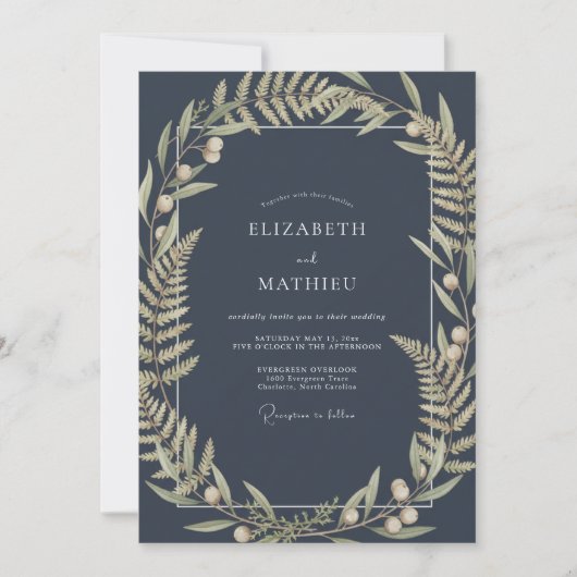 Invitation Mariage Olive Fern de Minuit (Devant)