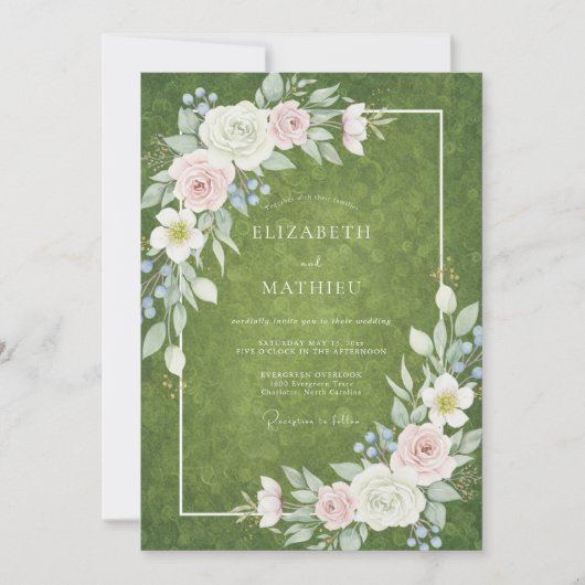 Invitation Mariage Olive Gold Blossom (Devant)
