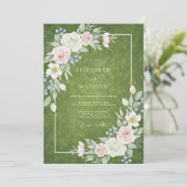 Invitation Mariage Olive Gold Blossom (Debout devant)
