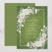 Invitation Mariage Olive Gold Blossom (Devant / Derrière)