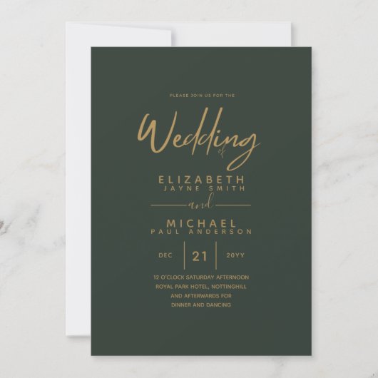 Invitation Mariage Olive Green Or moderne invite (Devant)