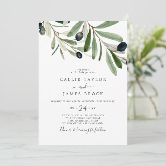 Invitation Mariage Olive moderne (Debout devant)